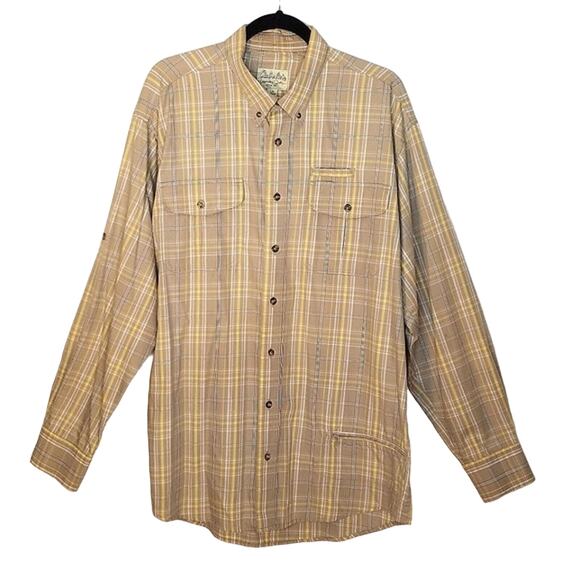 Cabela's Angler Tan Plaid Button Down 100% Cotton Shirt Men's Size Large Tall - Picture 1 of 11